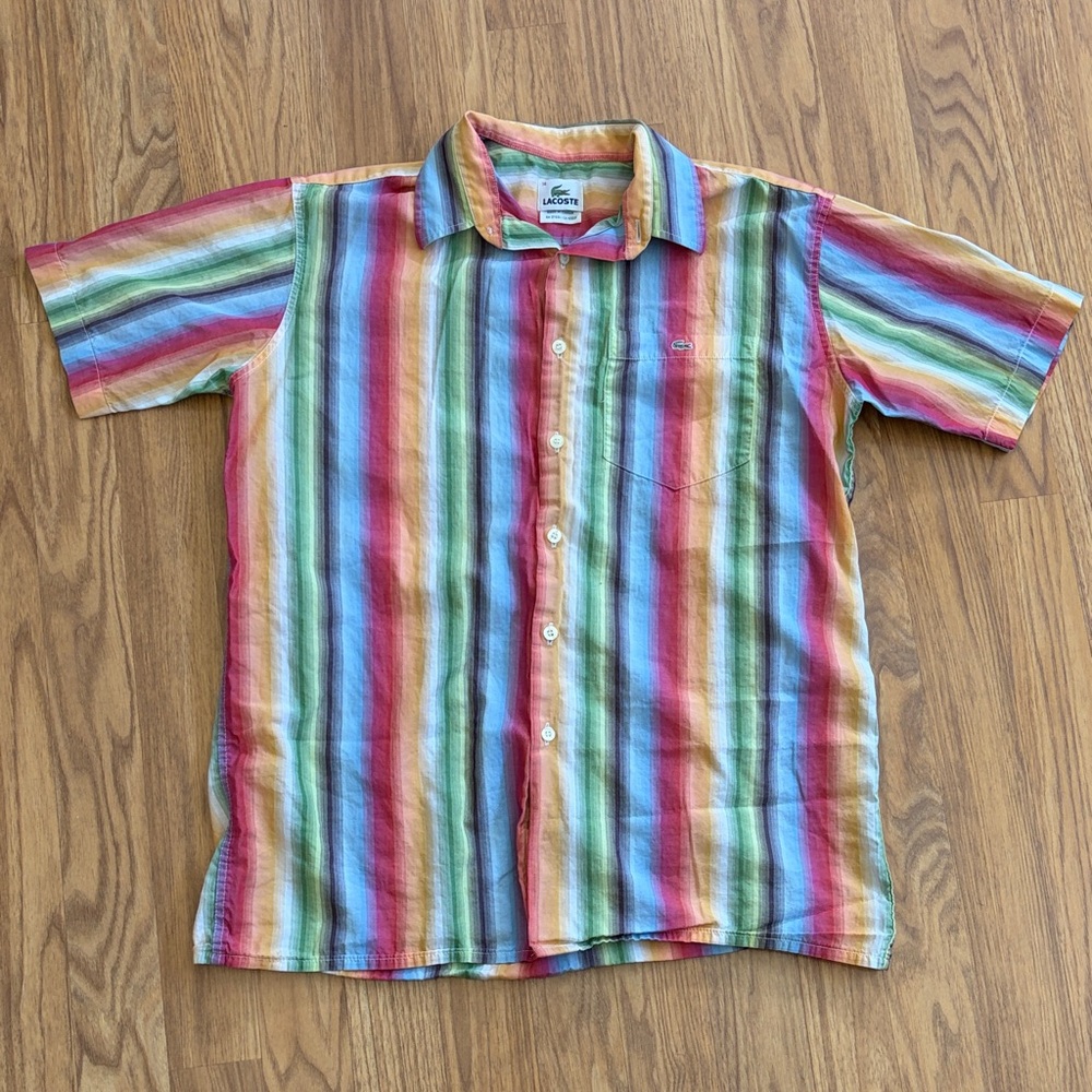 Lacoste Shirt Stripe Short-Sleeve Button-Down Shirt Size 14